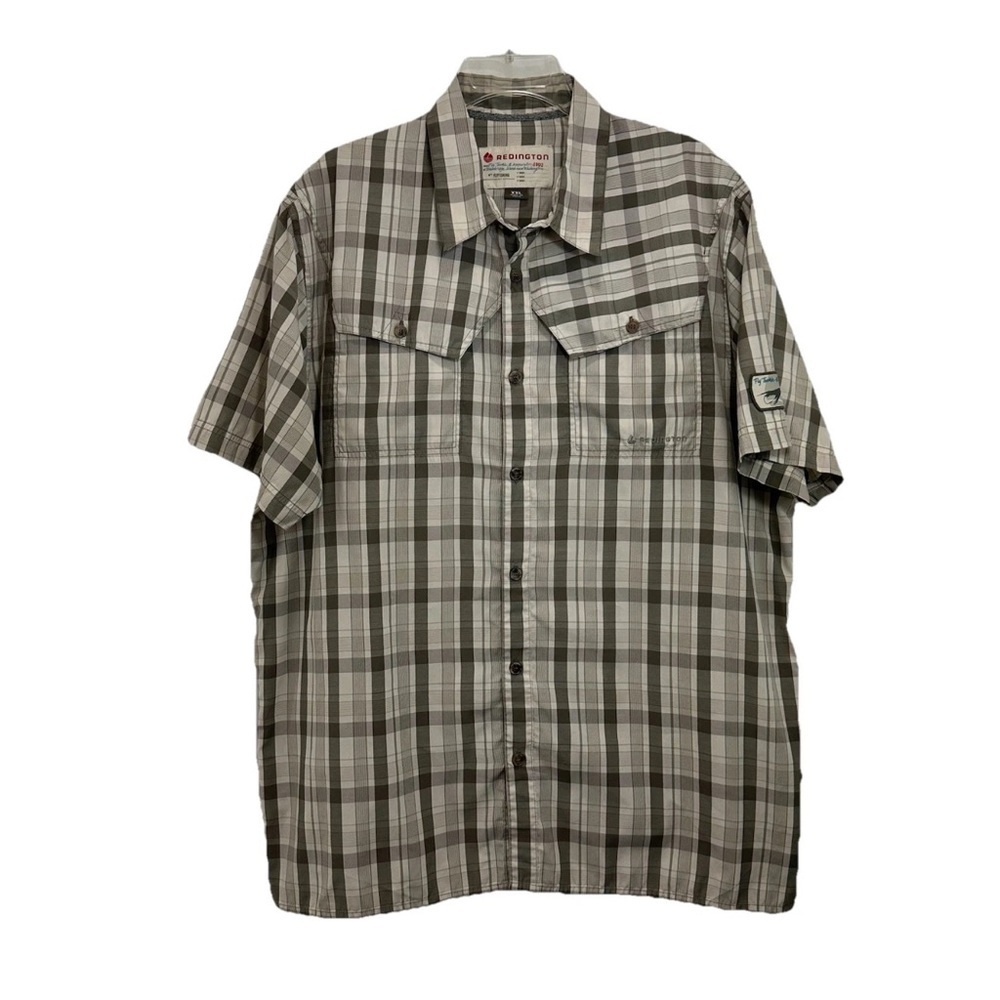 Redington Fly Fishing Short Sleeve Shirt Mens XXL Beige Plaid Pockets